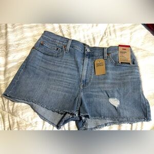 Levi’s Blue High-Waisted Distressed Jean Shorts NWT size 32